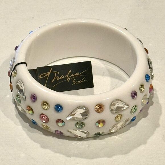 Thalia Sodi White Bangle Bracelet with Multicolored Crystals - Picture 6 of 7